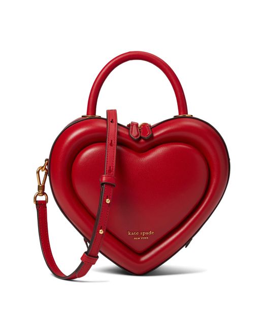 Kate Spade Red Pitter Patter Smooth Leather 3-d Heart Crossbody