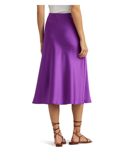 Lauren by Ralph Lauren Purple Satin Charmeuse Midi Skirt