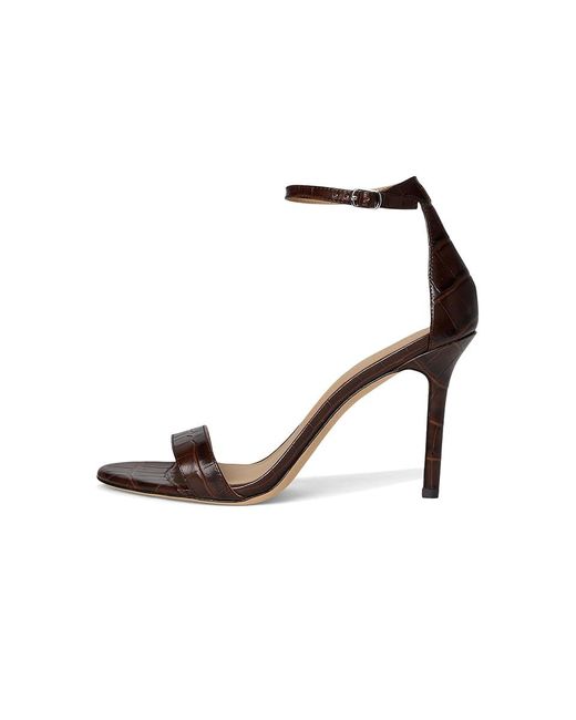 Ralph Lauren Black Allie Crocodile-Embossed Leather Sandals Dress Sandals 9 B