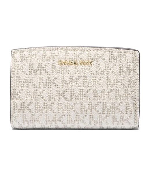 MICHAEL Michael Kors Metallic Bryant Medium Zip Around Wallet Wallet Handbags Vanilla/Acorn, Cotton/Leather