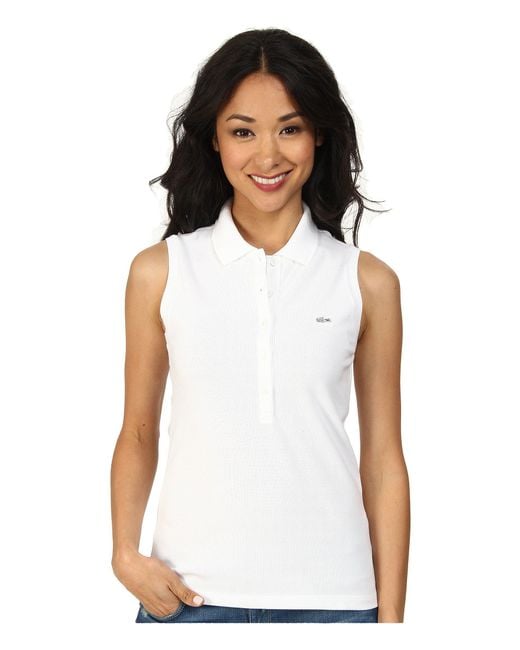 Lacoste White Sleeveless Slim Fit Stretch Pique Polo Shirt