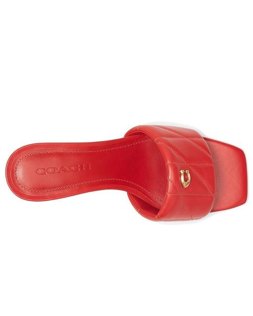 COACH Red Holly Block Heel Sandals With Quilting Dress Sandals, Leather