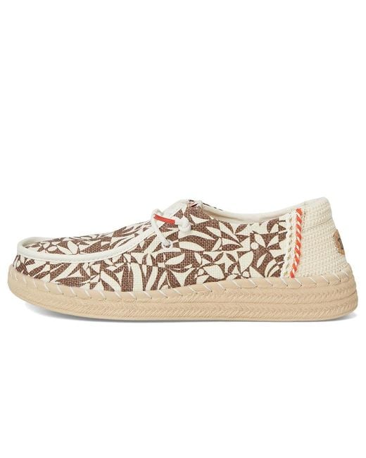 HeyDude Metallic Wendy Espadrille Retro Palm Flat Shoes Downtown/Egret, Cotton