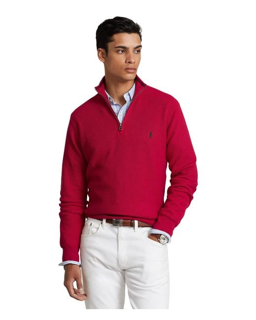 Polo Ralph Lauren Mesh-knit Cotton 1/4 Zip Sweater in Red for Men | Lyst