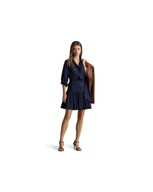 Ralph Lauren Blue Buckle-Trim Cotton-Blend Dress Dress, Cotton/Elastane/Nylon