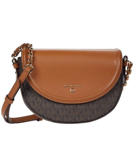 MICHAEL Michael Kors Leather Jet Set Charm Medium Half Dome Chain Crossbody in Brown - Lyst