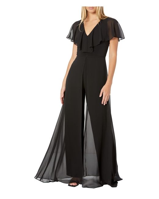 Adrianna Papell Stretch Jersey Jumpsuit With Chiffon Overlay in Black