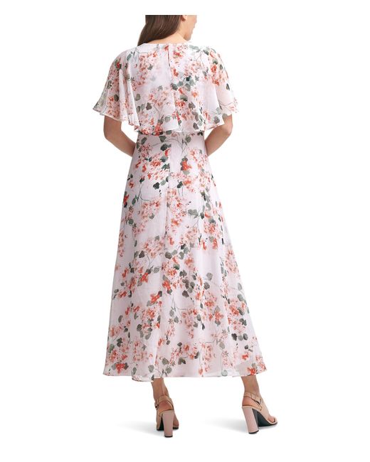Calvin Klein Pink Midi Chiffon Dress With Flutter Sleeves