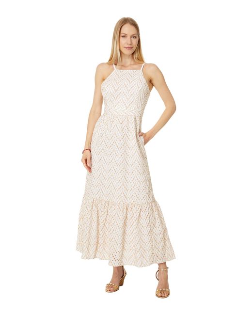 Lilly Pulitzer White and Hot Pink Eyelet Long Sleeve Top- Size S Lilly  Pulitzer Charlese Eyelet Halter Maxi Dress in White | Lyst