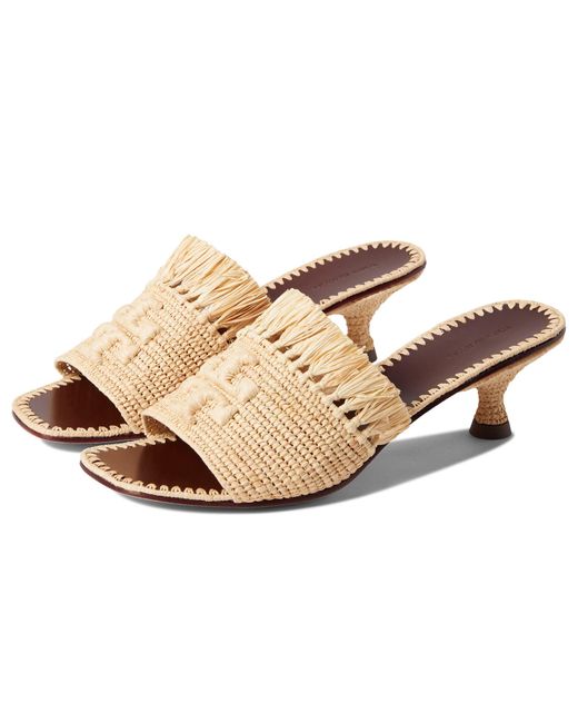 Tory Burch Leather Eleanor Raffia Kitten Heel 55 Mm in Beige (Natural) | Lyst