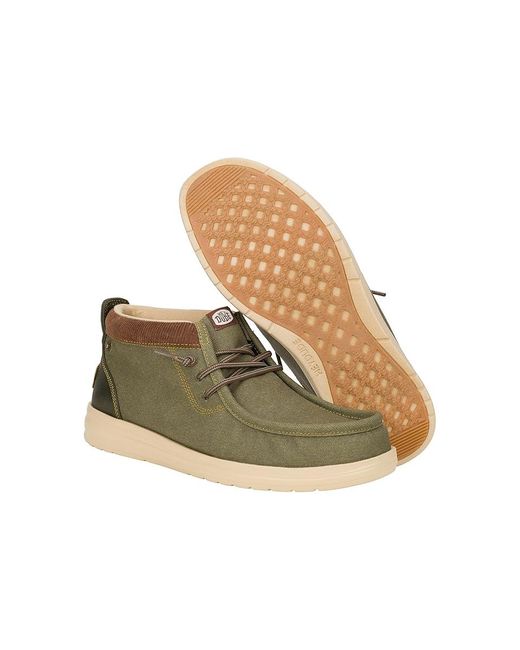 HeyDude Green Wally Mid Gripr Workwear Lace-Up Boots, Canvas for men