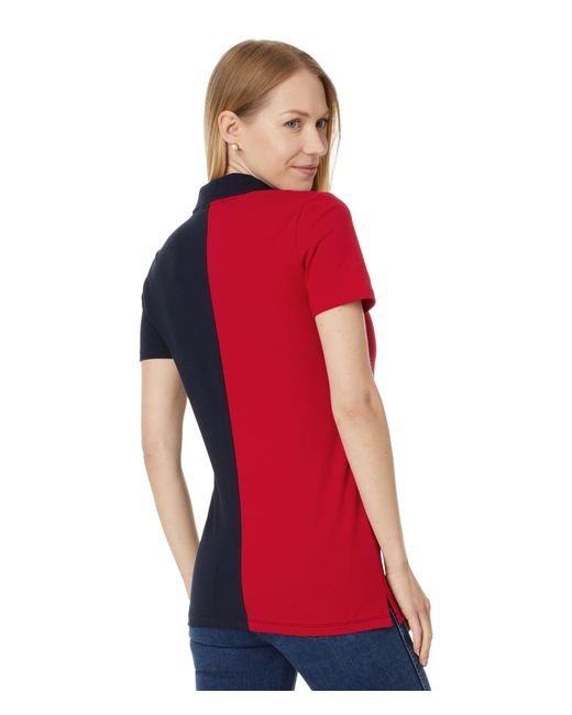 Tommy Hilfiger Red Short Sleeve Color-block Zip Polo
