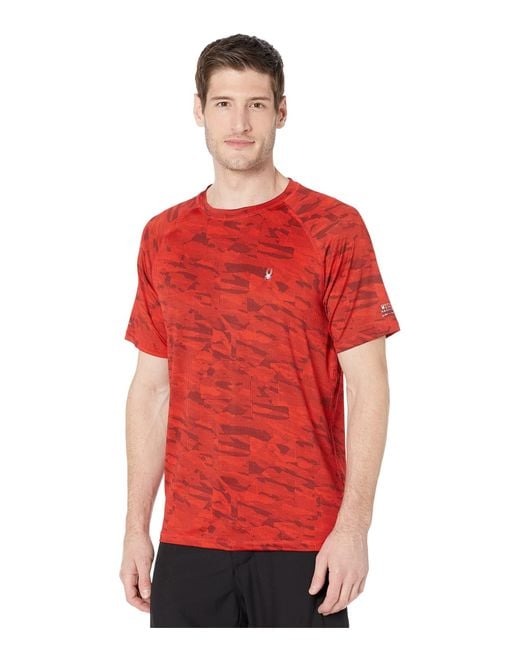 Spyder Synthetic Static Camo Short Sleeve Raglan Rashguard in Red for