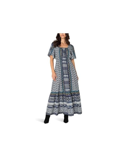 Liverpool Los Angeles Black Elbow Sleeve Square Neck Woven Maxi Dress With Pockets Dress, Rayon