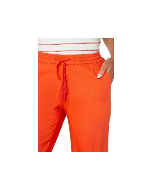 Liverpool Los Angeles Red Mid-Rise Pull-On Drawstring Waistband Wide Leg Pant Clothing, Linen/Rayon/Spandex