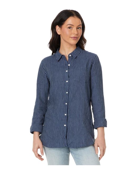 L.L. Bean Blue Premium Washable Linen Shirt Tunic Stripe