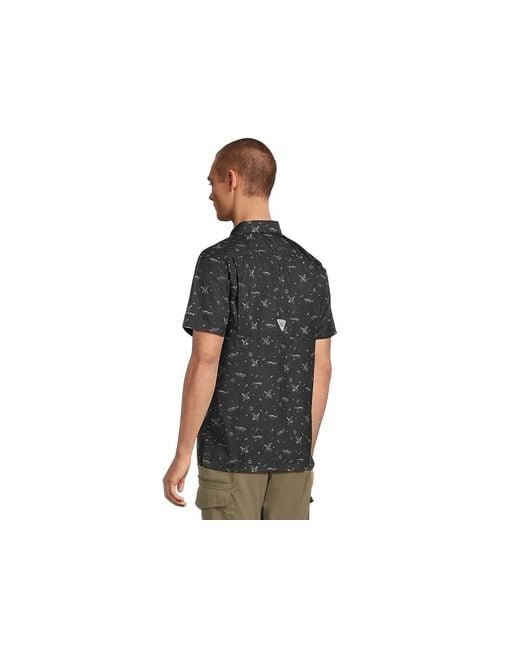 Columbia Black Super Slack Tidetm Camp Shirt Short Sleeve Button Up, Polyester for men