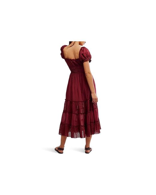 Free People Red Falling Sun Midi Dress Dress Sm 4-6) Cotton/Nylon