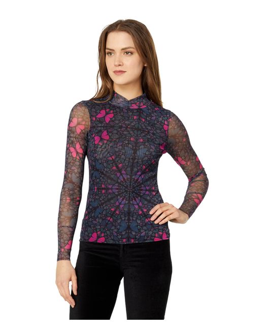 Ted Baker Kamill Mesh Fitted Top With High Neck in Blue | Lyst