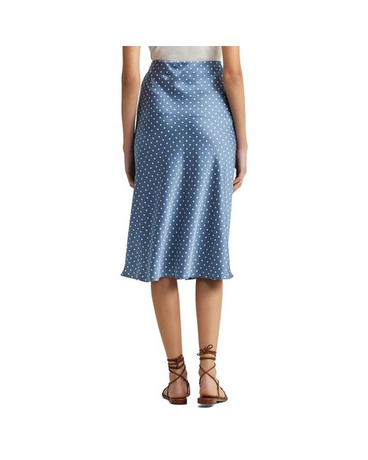 Lauren by Ralph Lauren Blue Polka-dot Satin Charmeuse Midi Skirt