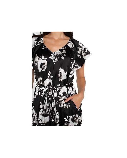 Liverpool Los Angeles Black Flutter Sleeve Raglan Woven Dress Dress/ Floral, Polyester