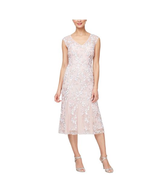 Alex Evenings Pink Short Embroidered Dress With Godet Hem