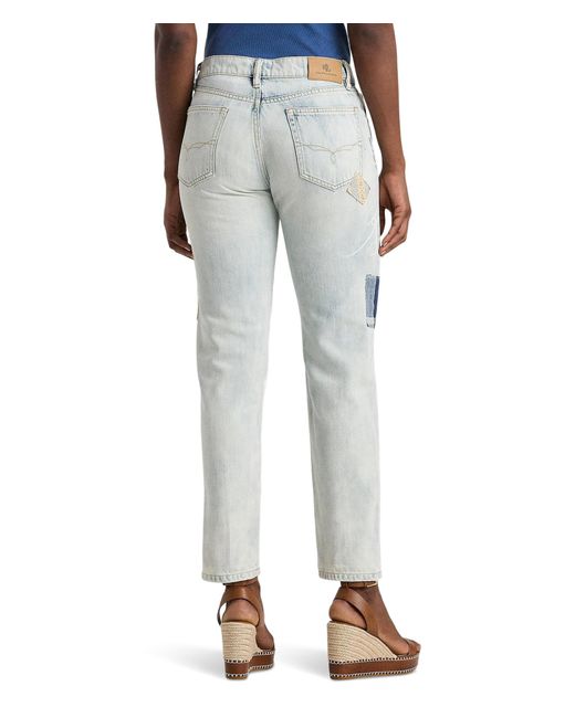 Lauren by Ralph Lauren Blue Petite Patchwork Relaxed Tapered Ankle Jean