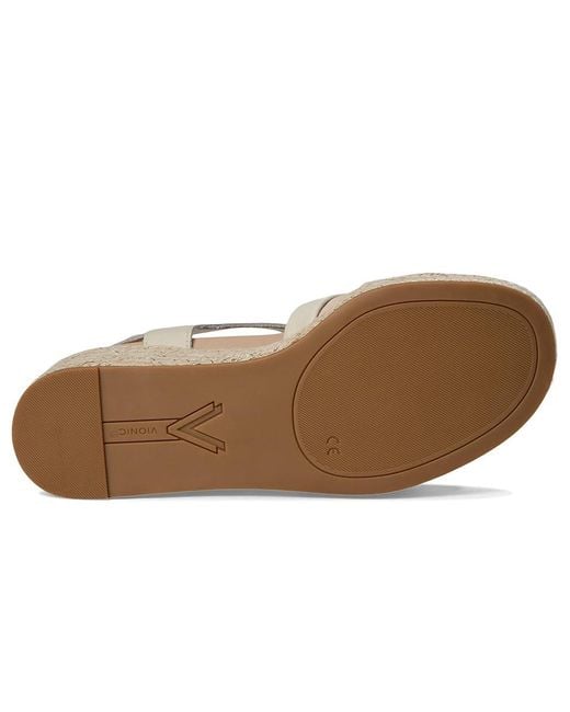 Vionic Metallic Saratoga Espadrille Sandals Wedge Shoes Cream/Cameo Rose, Leather
