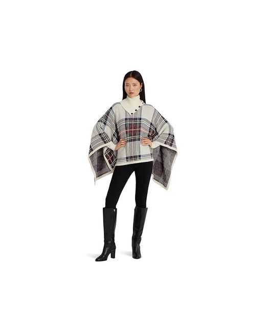 Ralph Lauren Black Checked Plaid Wool-Blend Poncho () Sweater