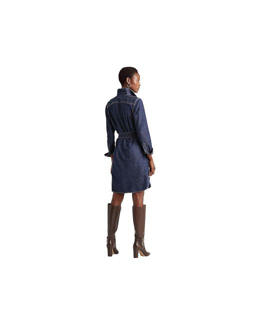 Ralph Lauren Blue Long Sleeve Day Dress Clothing, Cotton/Denim/Twill