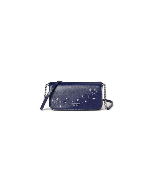 Kate Spade Blue Devin Embellished Shiny Saffiano Flap Chain Wallet Wallet Handbags, Leather/Polyester