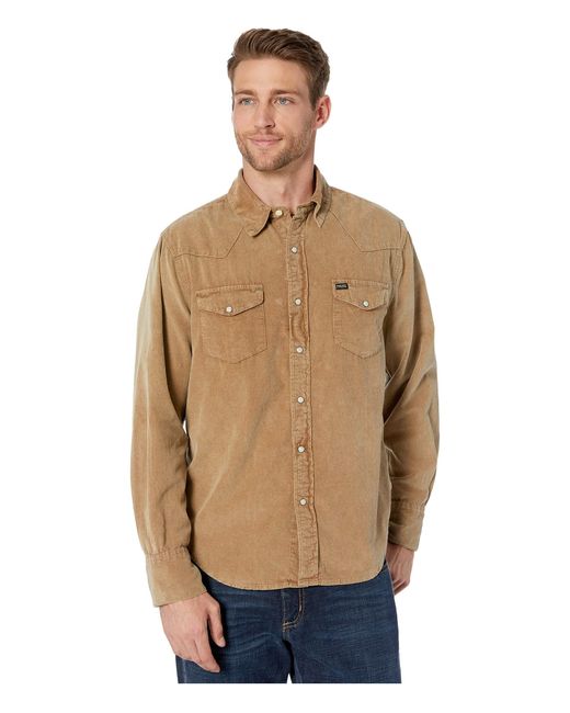 True Grit Brown Jackson Cord Long Sleeve Two-pocket Western Shirt for men