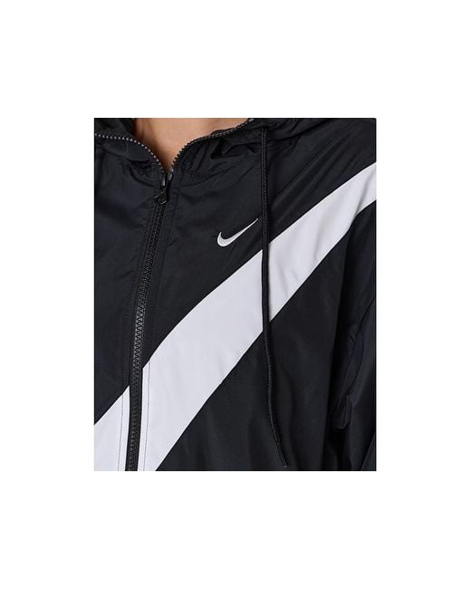 Nike Black Sportswear Classic Woven Uv Full Zip Logo Hoodie Sweatshirt/ Xs (Us 0-2) Polyester