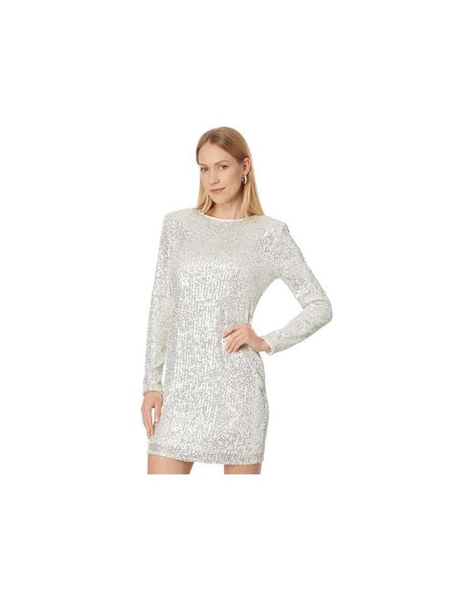 Cece White L/S Fitted Crew Neck Boxy Shoulder Dress 246 (Champagne) Dress