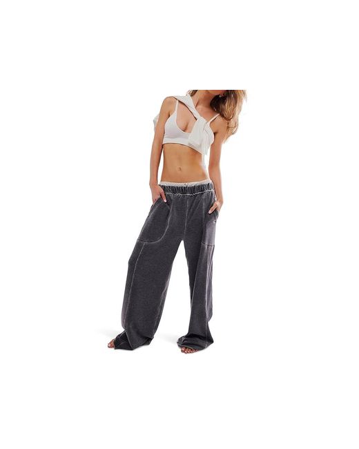 Free People Black Dont Wait Up Lounge Pants Pajama Sets, Cotton/Polyester