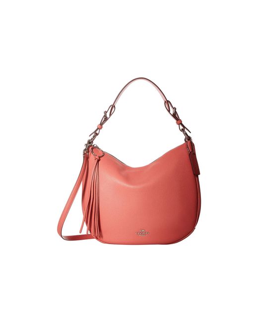 COACH Polished Pebble Leather Sutton Hobo in Red - Lyst