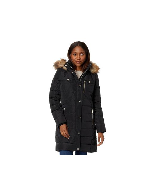 MICHAEL Michael Kors Black Snap Front Down Puffer M825943Cz Clothing, Faux Fur/Polyester