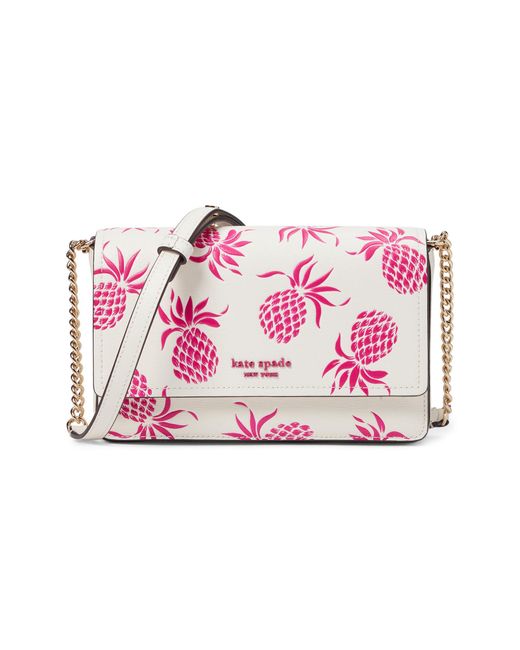Kate Spade Pink Morgan Pineapple Embossed Saffiano Leather Flap Chain Wallet