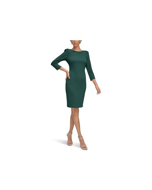 Calvin Klein Green 3/4 Sleeve Round Neck Sheath Dress, Polyester/Spandex