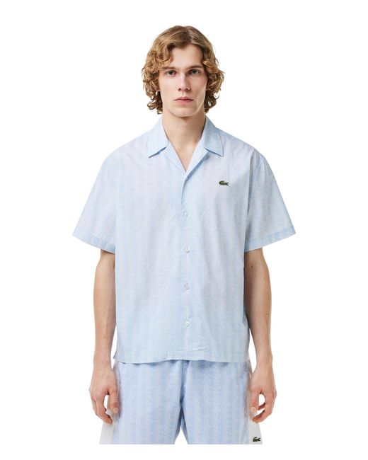 Lacoste Blue Short Sleeve Relaxed Fit Monogram Woven Shirt for men
