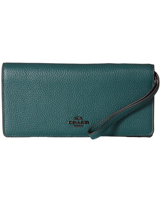 COACH Green Polished Pebble Leather Slim Wallet