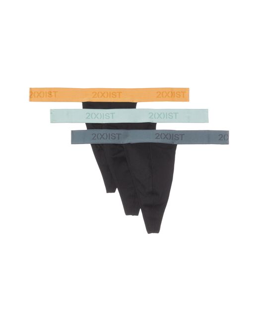 2xist Blue 2(x)ist Essential Cotton 3-pack Classic Thong (black With Buff Orange/black With Surf Spray/black Stormy Weathe) Underwear for men