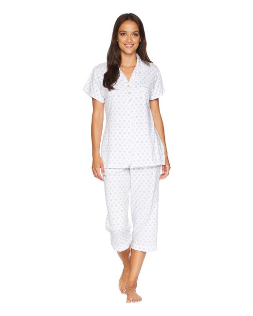 Eileen West White Knit Notch Collar Capris Pajama Set (violet Geo) Women's Pajama Sets