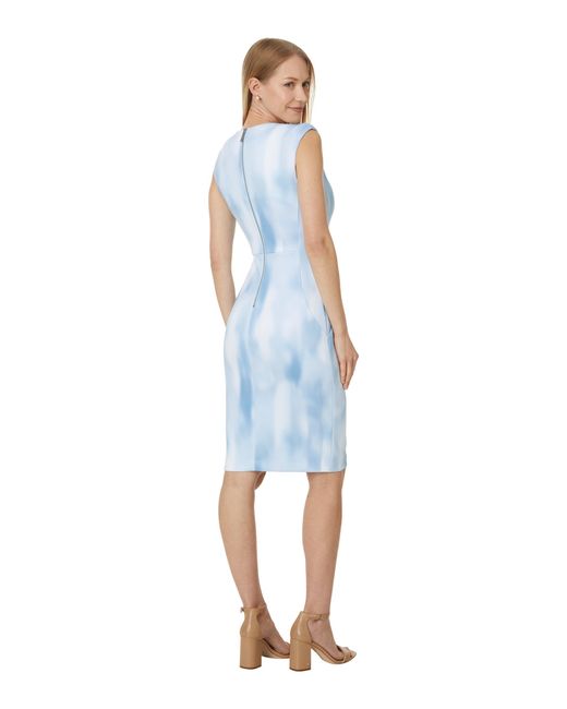 Calvin Klein Blue Scuba V-neck Short Sheath Dress