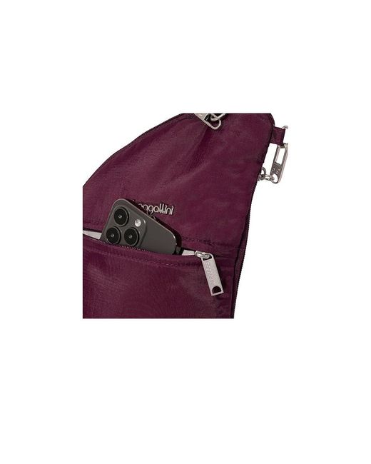 Baggallini Purple Securtex Anti-Theft Half Moon Sling Handbags, Nylon