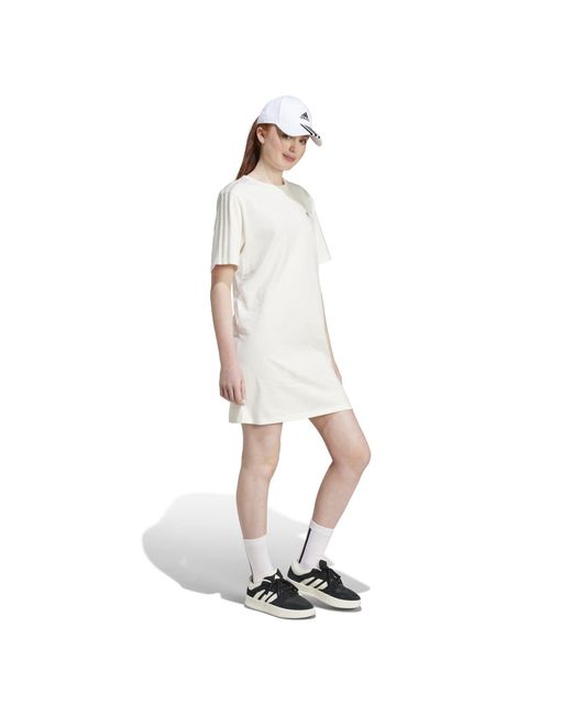 Adidas White Essentials 3-stripes Single Jersey Boyfriend T-shirt Dress