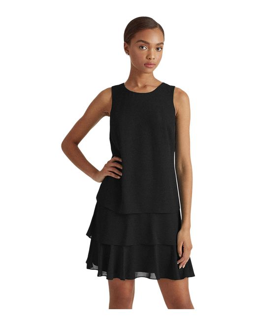Lauren by Ralph Lauren Synthetic Crepe Shift Dress in Black | Lyst