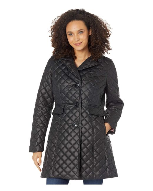 Kate Spade Black 3/4 Length Diamond Quilted Button Front Jacket