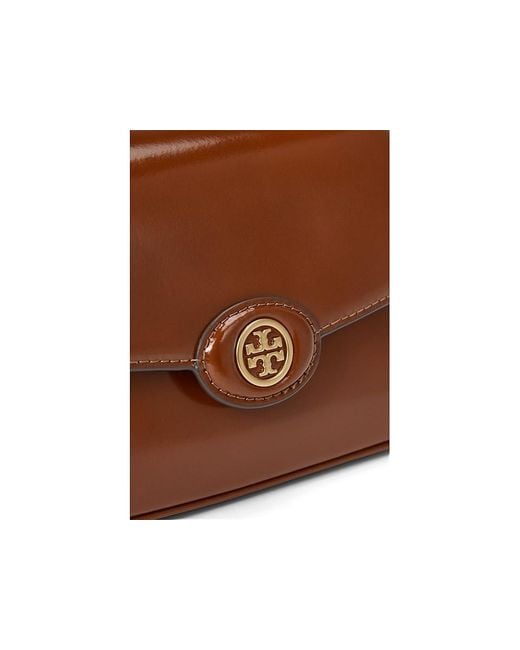 Tory Burch Brown Robinson Spazzolato Small Top-Handle Bag (Dark Sienna) Shoulder Handbags