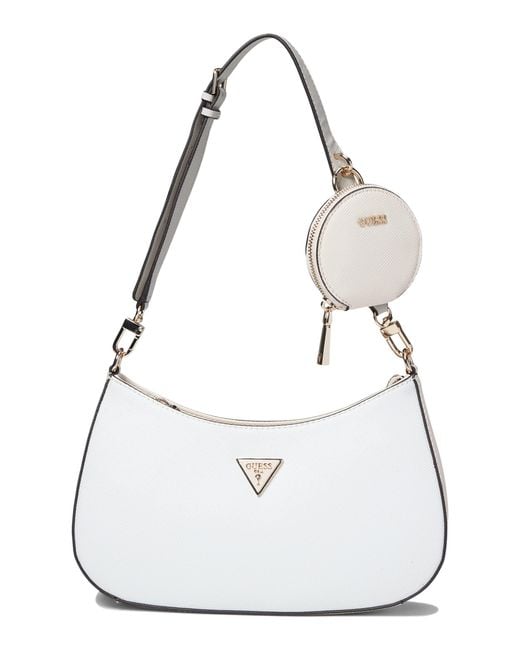 Guess Leather Alexie Top Zip Shoulder Bag in White Lyst